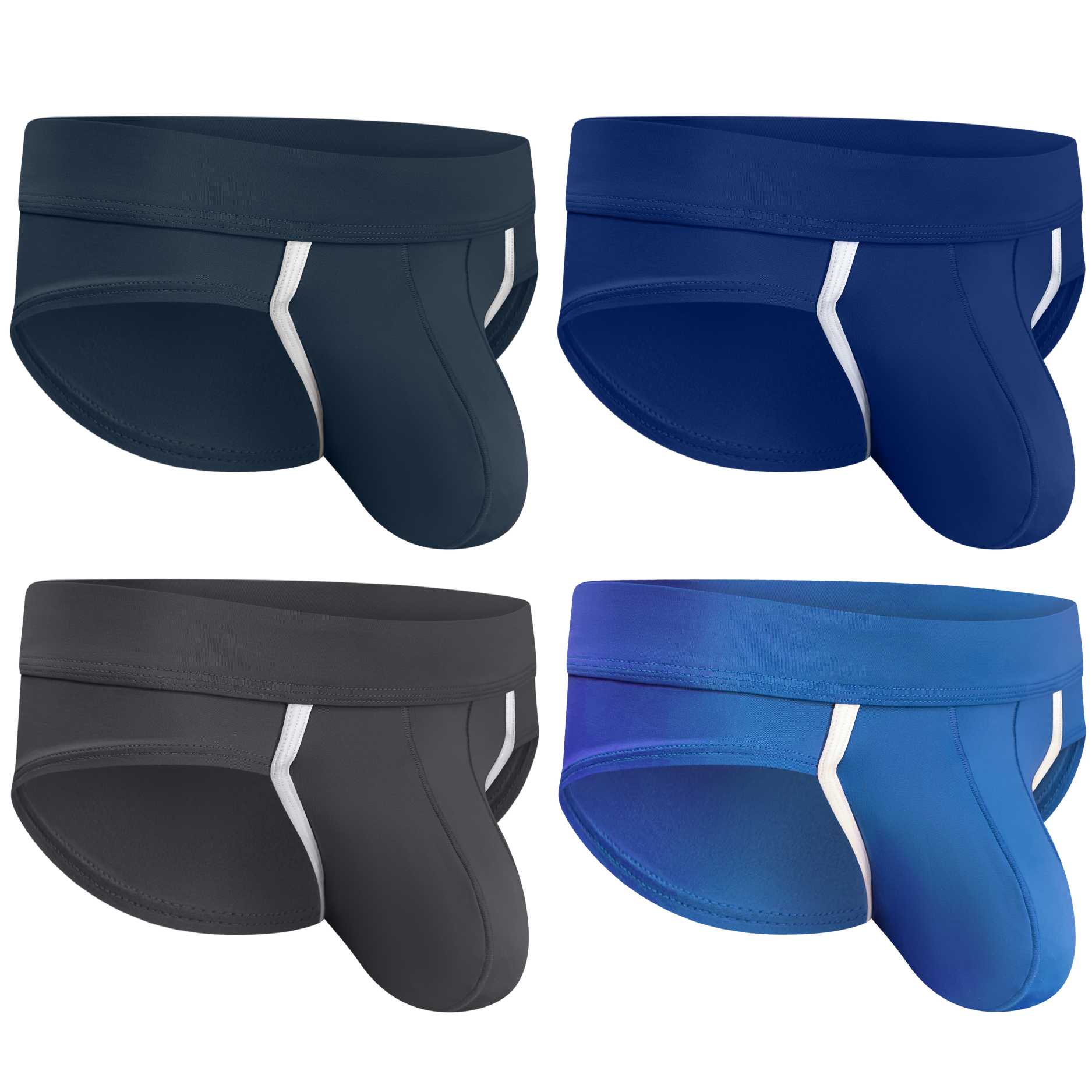Nylon 0in Sport Briefs No Fly 4pk Blue/Gray/Dark Blue/Dark Gray