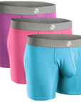 Modal 7in Boxer Briefs No Fly 3pk Red/Purple/Sky Blue