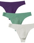 Brushed Nylon Seamless 0in Thongs No Fly 3pk Black Plum/Sagebrush/Sterling