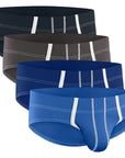 Nylon 0in Sport Briefs No Fly 4pk Blue/Gray/Dark Blue/Dark Gray