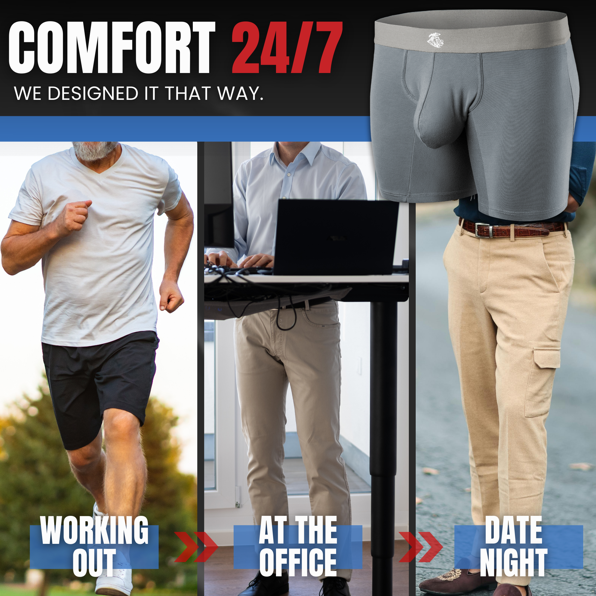 Modal 7in Boxer Briefs No Fly 3pk Black/Blue/Gray