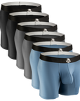 Nylon 7in Boxer Briefs No Fly 6pk Black/Blue/Gray