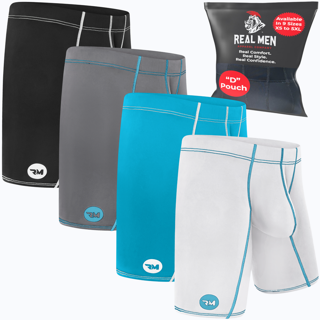 Nylon 9in Boxer Briefs No Fly 4pk Black/Cyan/Gray/White – Real Men ...