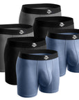 Bamboo 7in Boxer Briefs No Fly 6pk Black/Blue/Gray