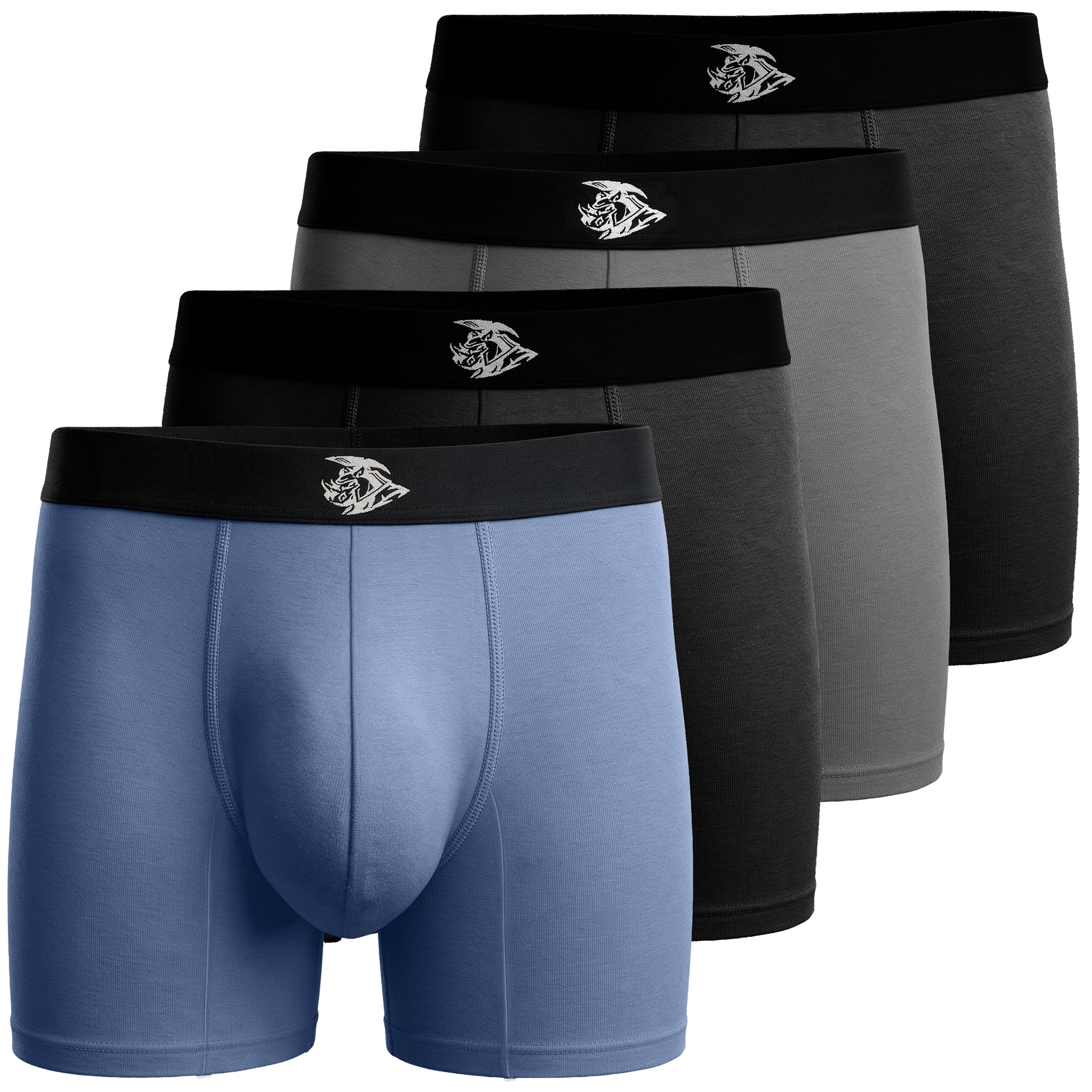 Bamboo 7in Boxer Briefs No Fly 4pk Black/Black/Blue/Gray