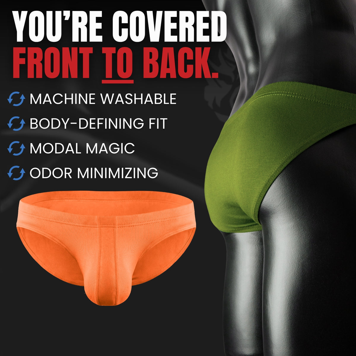 Modal 0in Ares Ascent Low-Rise Bikini Briefs No Fly 3pk Brown/Olive Green/Orange