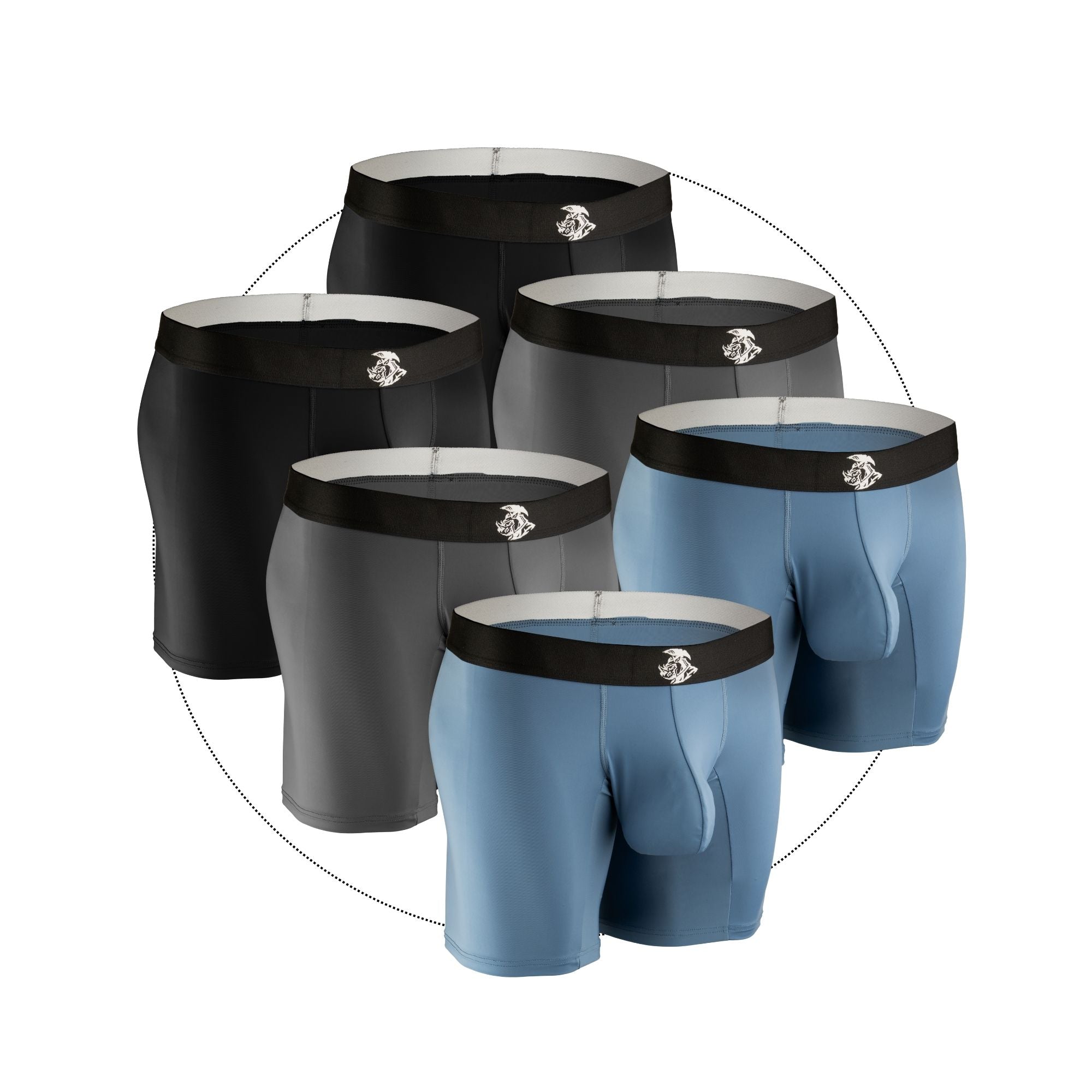 Nylon 7in Boxer Briefs No Fly 6pk Black/Blue/Gray