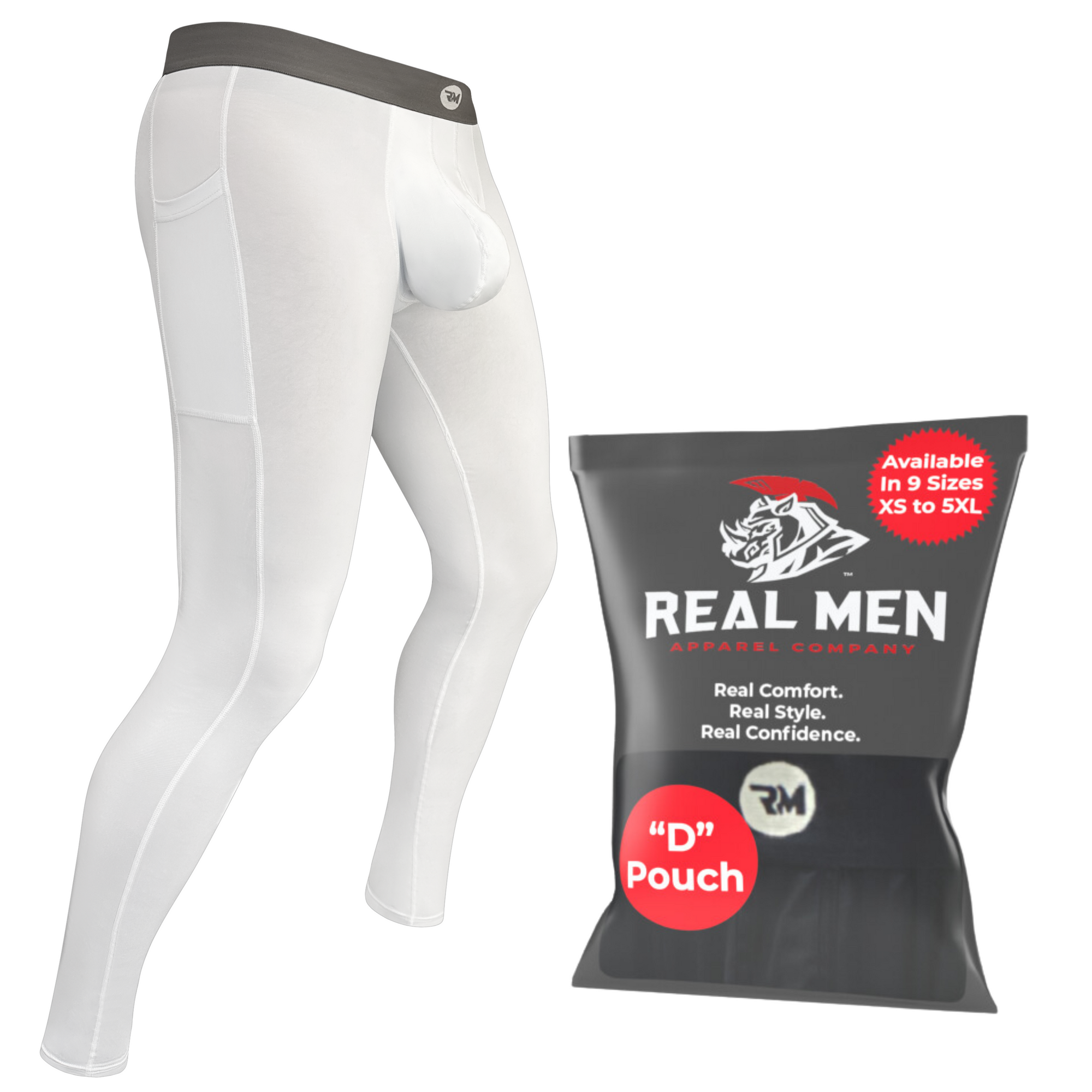 Real Men Athletic Underwear with Support Pouch - 1 or 4 Pack 9in Nylon  Briefs - Size B or D Pouch - XS-5XL
