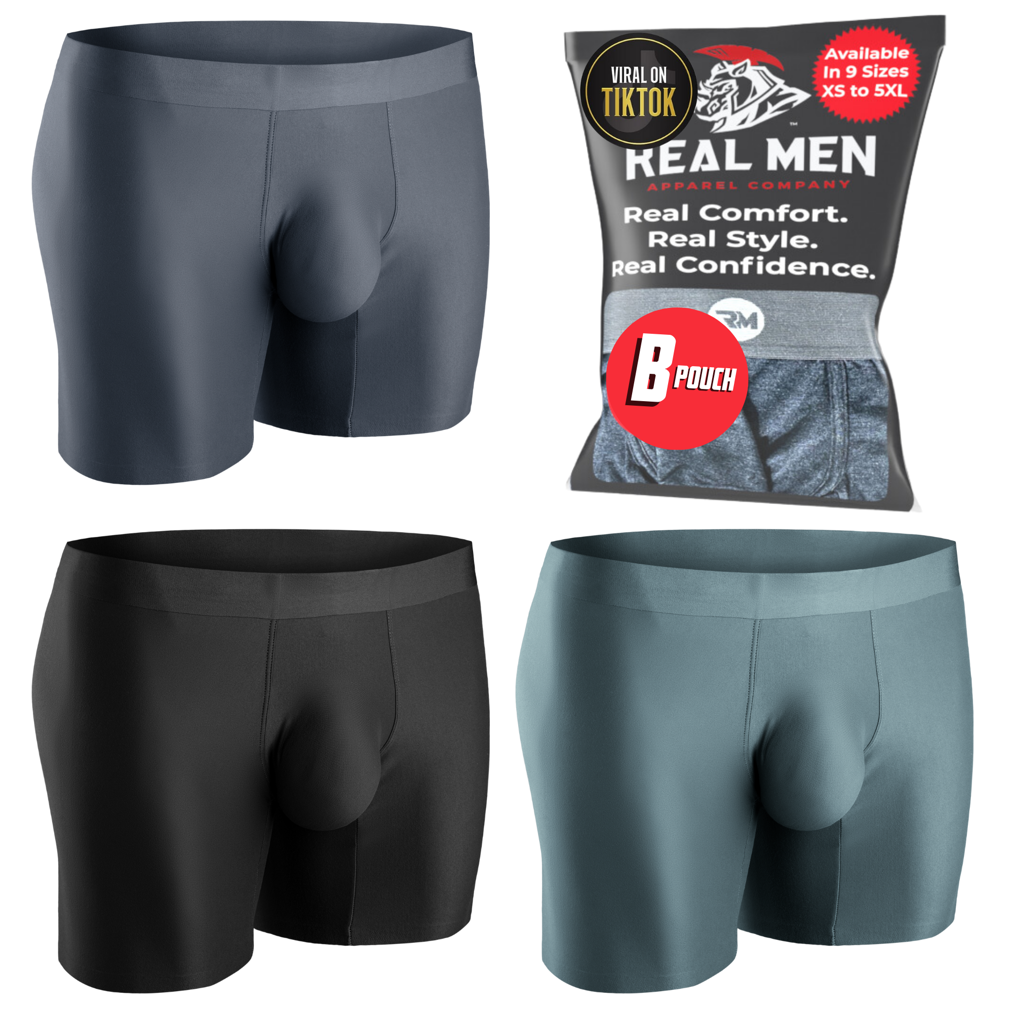 Nylon Seamless 7in Boxer Briefs No Fly 3pk Black/Heather Gray/Slate Green