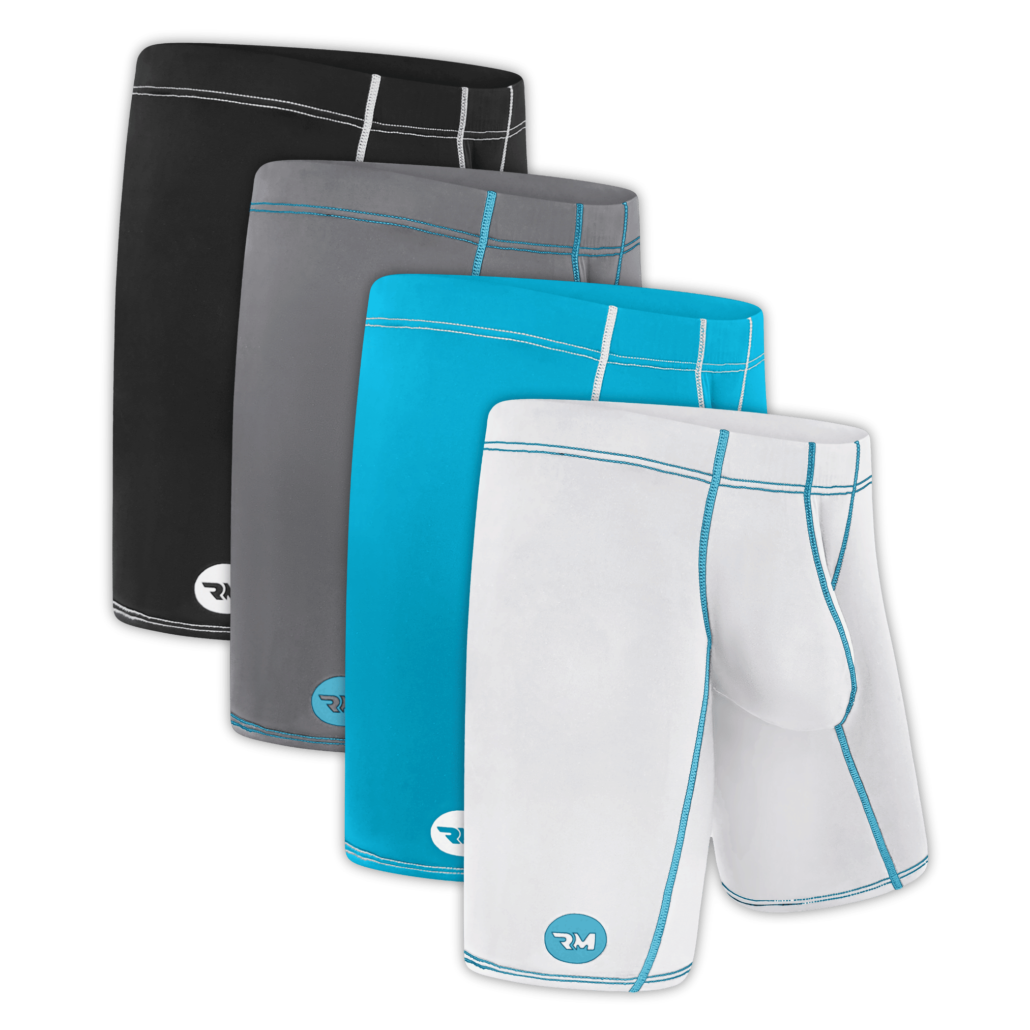 Nylon 9in Boxer Briefs No Fly 4pk Black/Cyan/Gray/White – Real Men ...