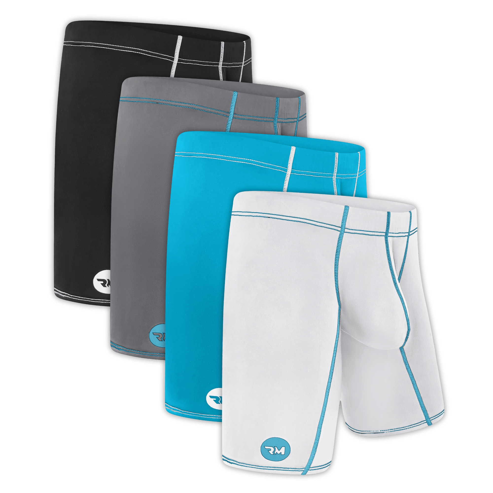 Nylon 9in Boxer Briefs No Fly 4pk Black/Cyan/Gray/White