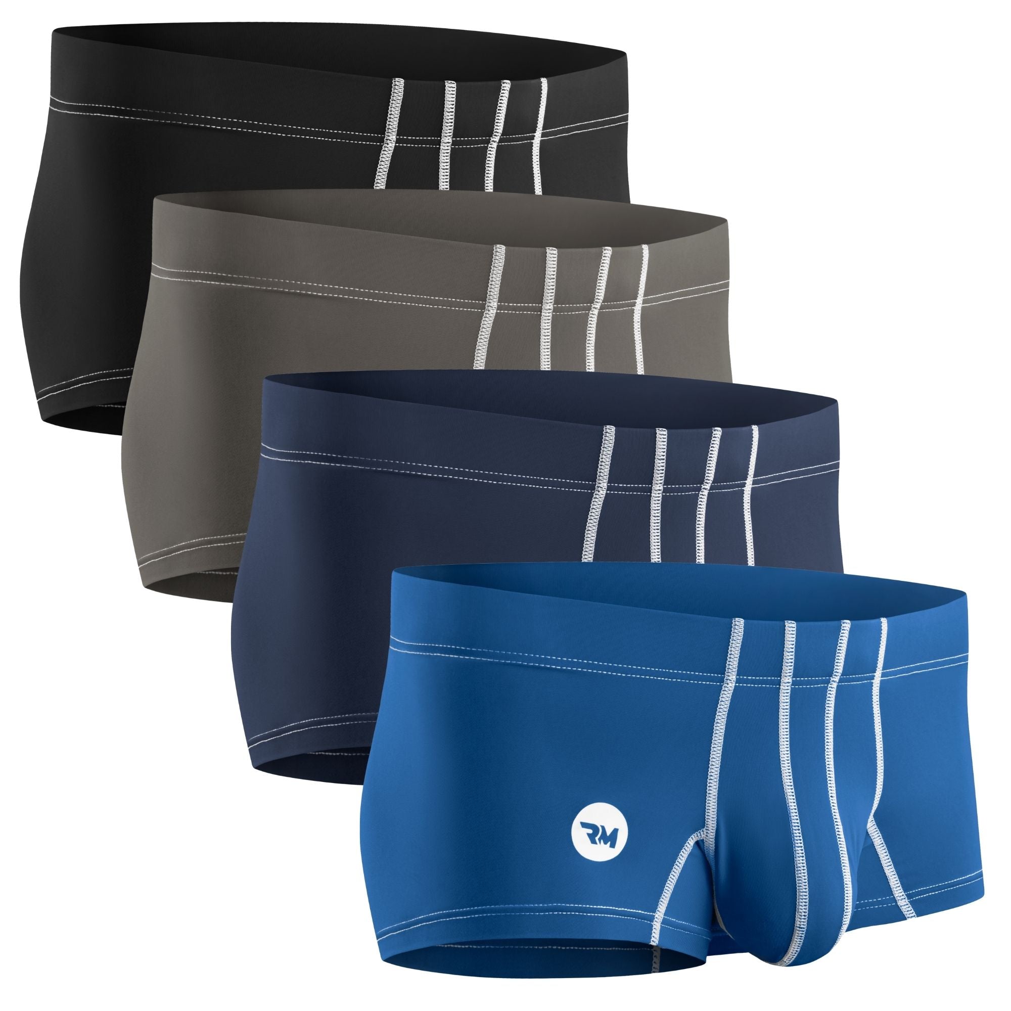 Bóxers de Nylon 3in Sin Abertura 4pk Negro/Azul Oscuro/Gris/Azul Claro