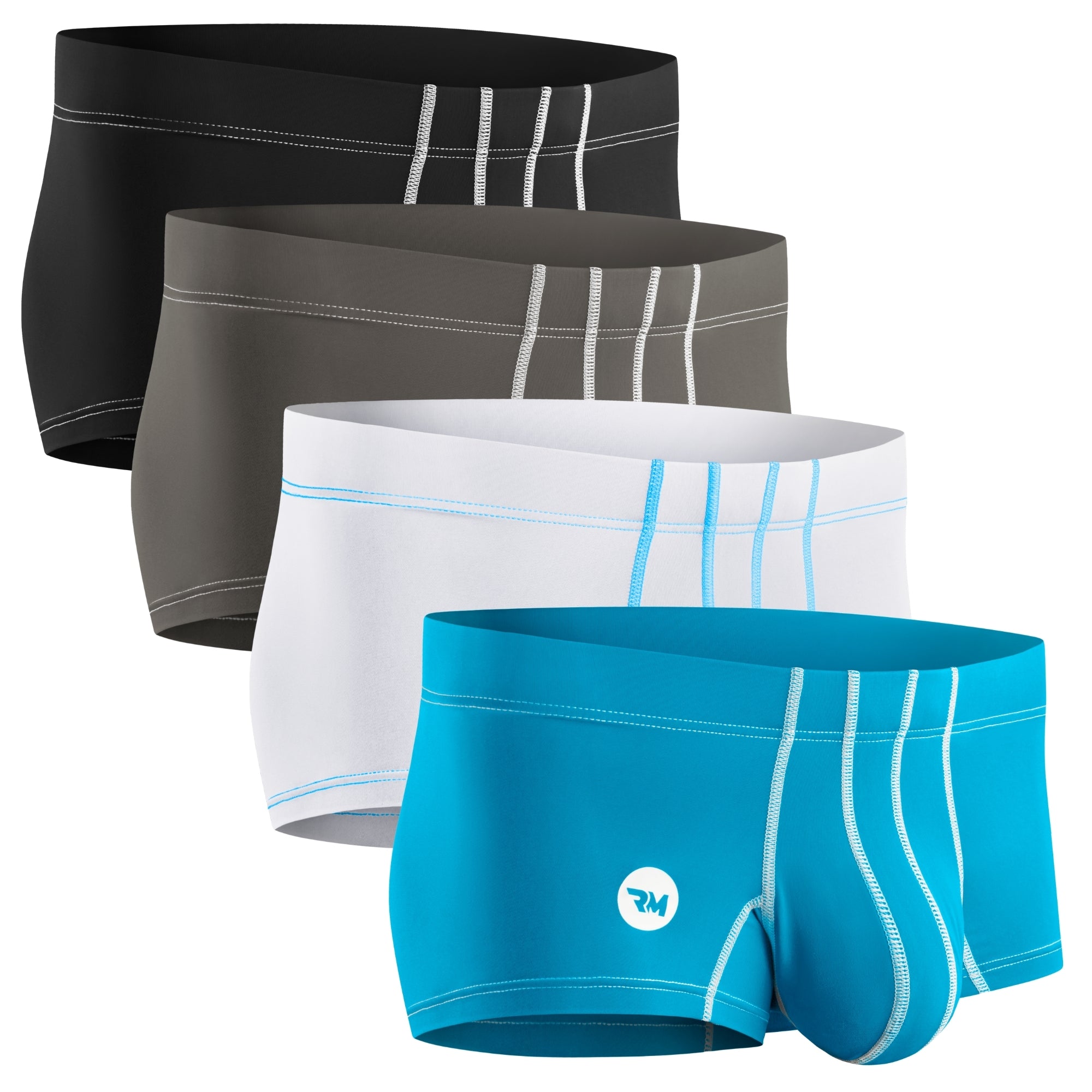 Bóxers de Nylon 3in Sin Abertura 4pk Negro/Cian/Gris/Blanco