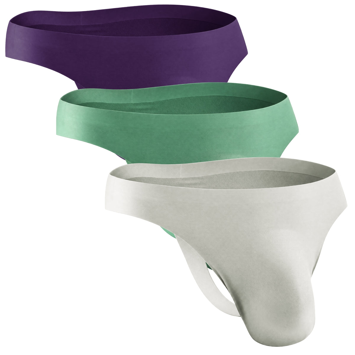 Brushed Nylon Seamless 0in Thongs No Fly 3pk Black Plum/Sagebrush/Sterling