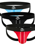 Nylon 0in Mesh Jockstrap No Fly 3pk Black/Light Blue/Red