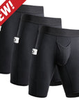 Brushed Nylon 12in Boxer Briefs V-Fly 3pk Black