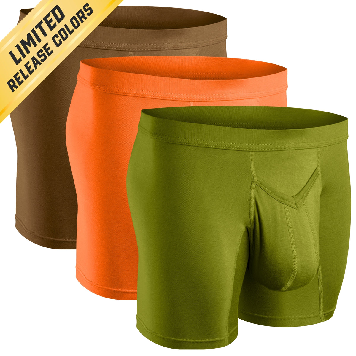 Modal 7in Boxer Briefs V-Fly 3pk Brown/Olive Green/Orange
