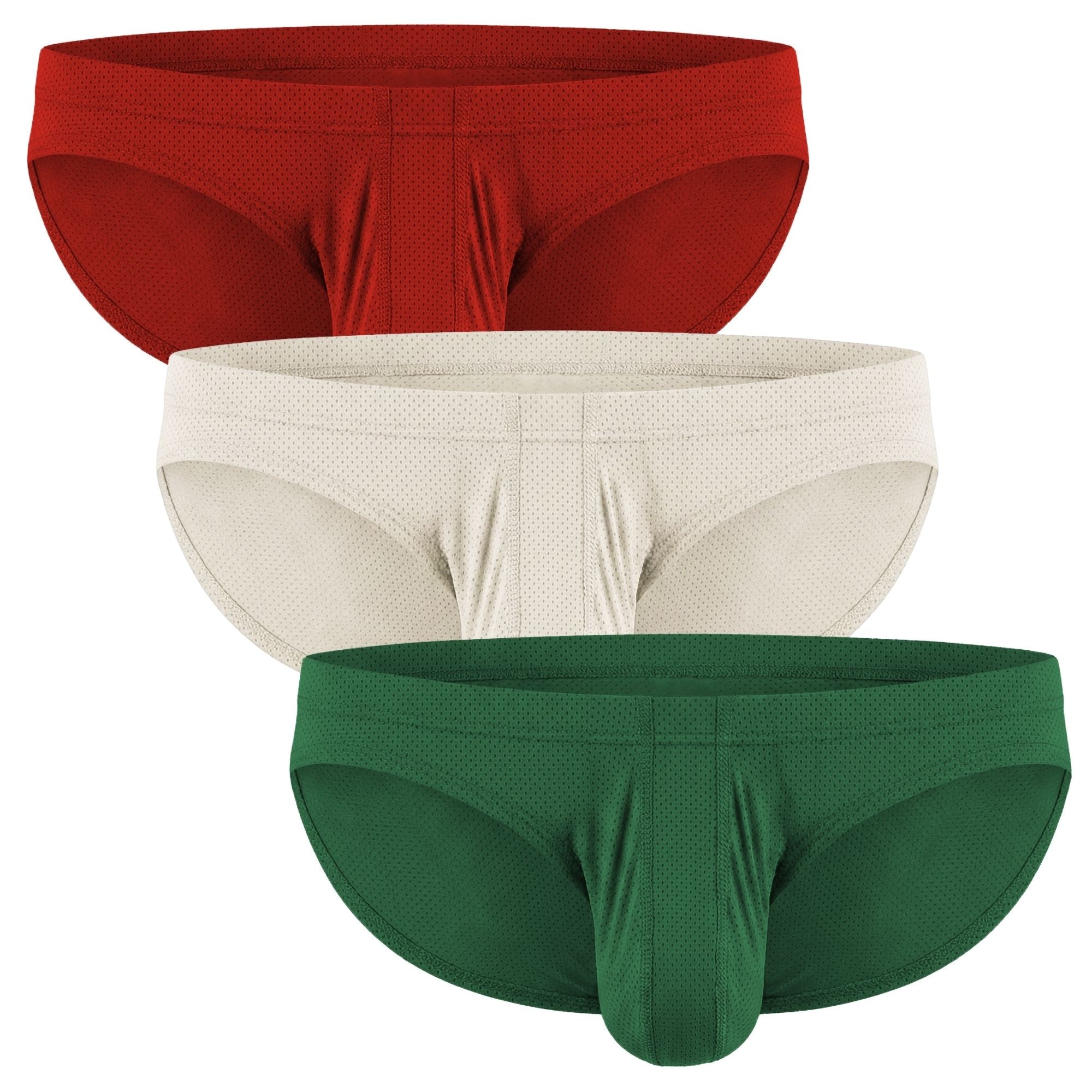 Nylon 0in Low-Rise Bikini Briefs No Fly 3pk Crimson/Green/Bone