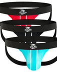 Nylon 0in Mesh Jockstrap No Fly 3pk Black/Light Blue/Red