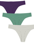 Brushed Nylon Seamless 0in Thongs No Fly 3pk Black Plum/Sagebrush/Sterling