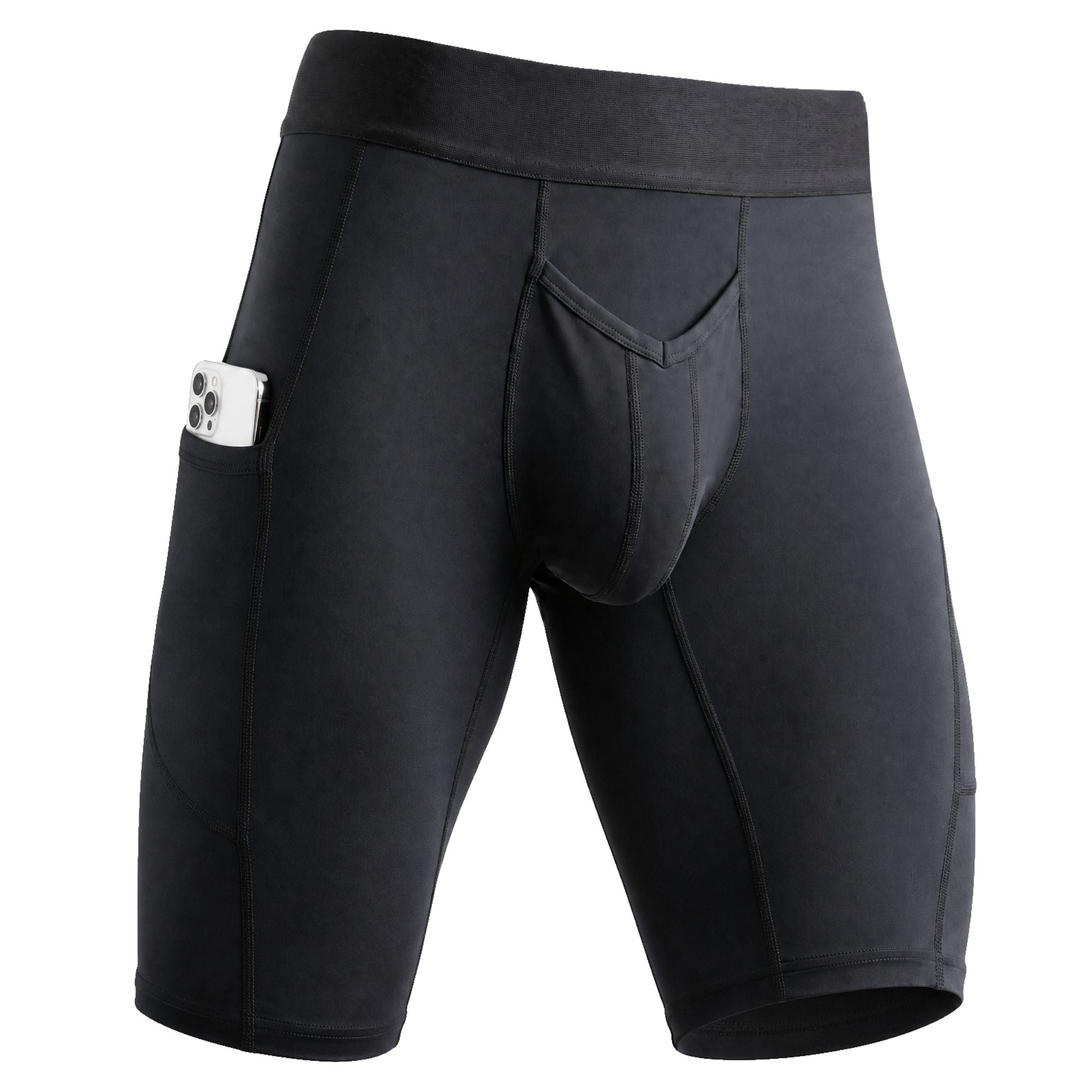 Brushed Nylon 12in Boxer Briefs V-Fly 1pk Black