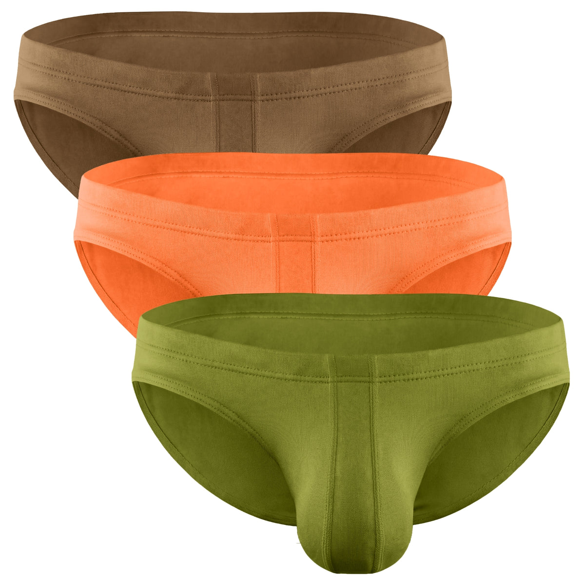 Modal 0in Ares Ascent Low-Rise Bikini Briefs No Fly 3pk Brown/Olive Green/Orange