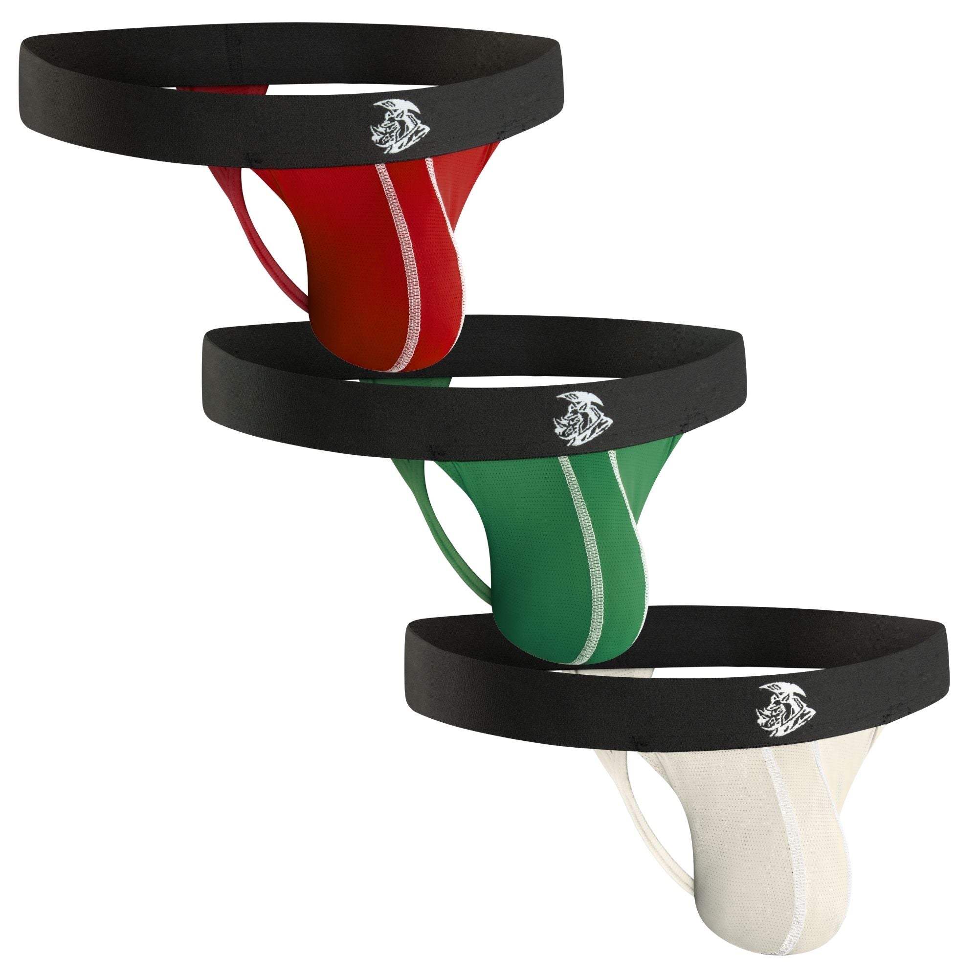 Nylon 0in Mesh Thong No Fly 3pk Crimson/Green/Bone