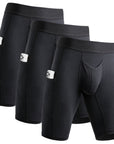 Brushed Nylon 12in Boxer Briefs V-Fly 3pk Black