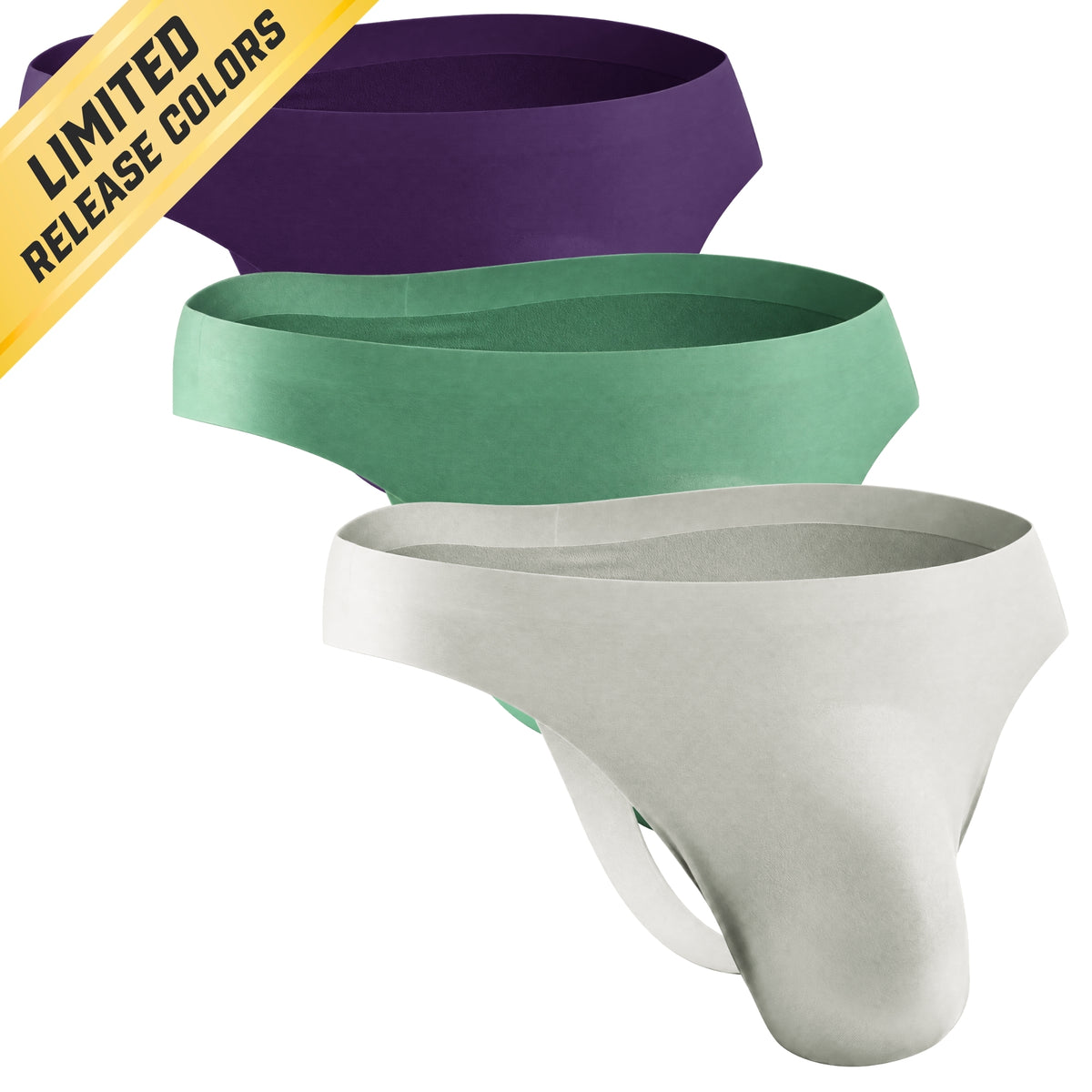 Brushed Nylon Seamless 0in Thongs No Fly 3pk Black Plum/Sagebrush/Sterling