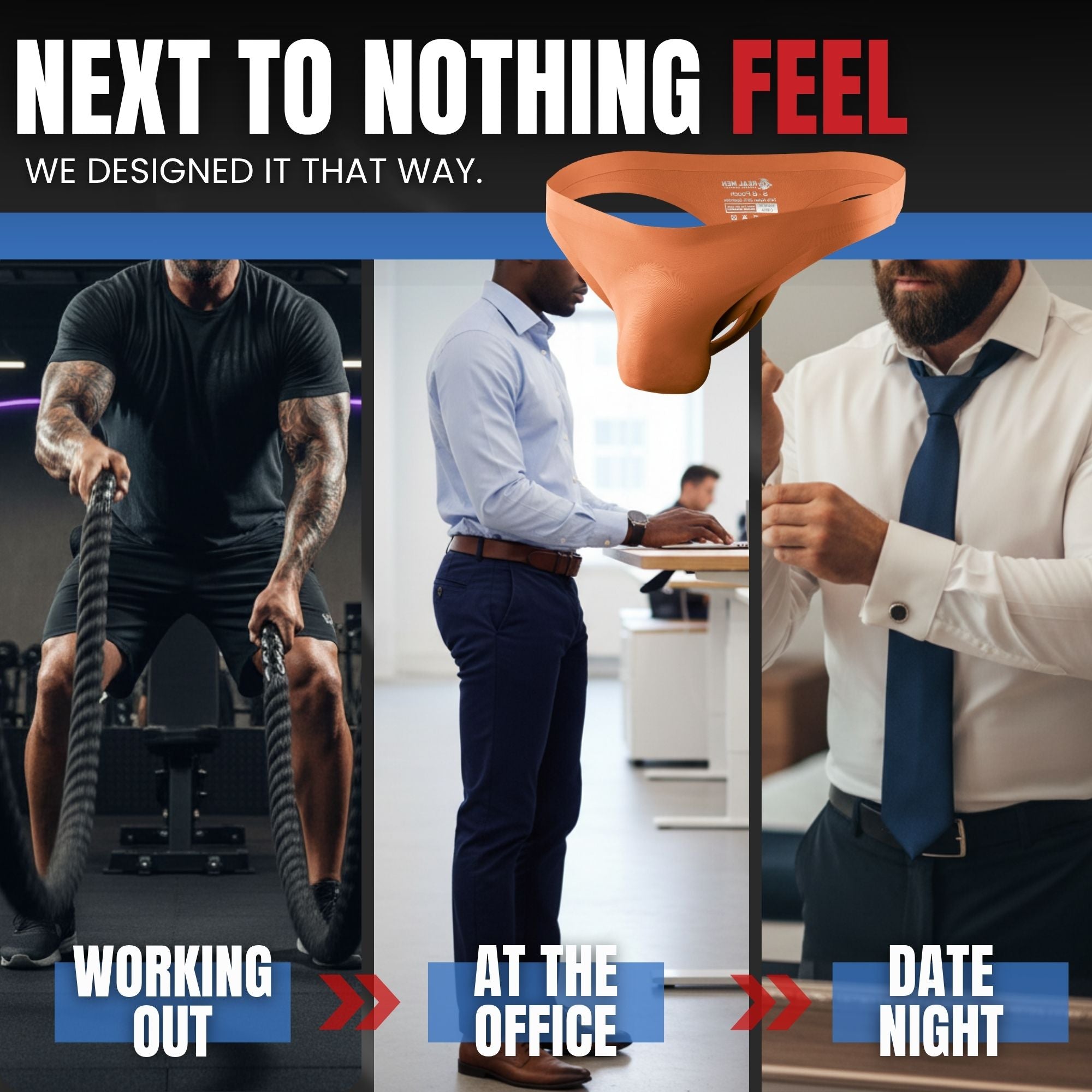 Tanga de nailon sin costuras 0in sin abertura 3pk negro/crepúsculo/rojo piedra