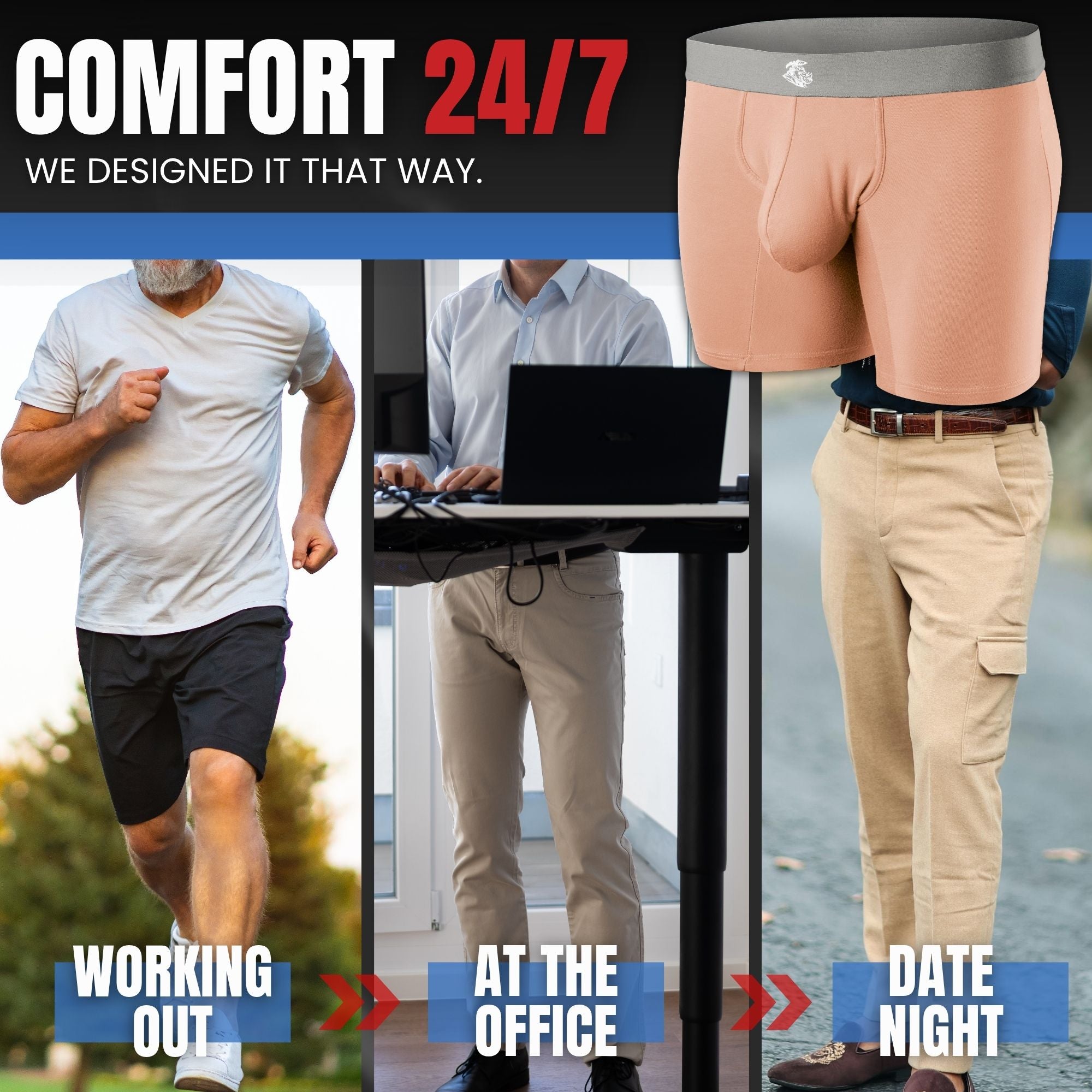 Modal 7in Boxer Briefs No Fly 3pk Lemon Icing/Nimbus Cloud/Peach Dust