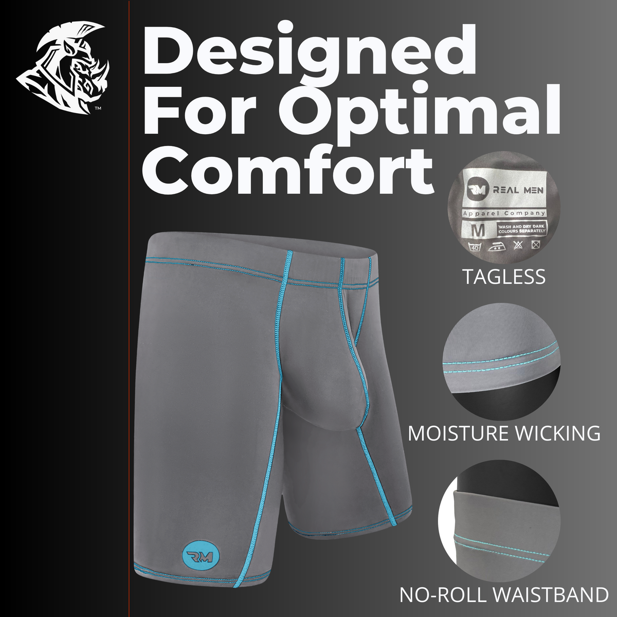 Men 9in Boxer Nylon 9in Boxer Briefs No Fly 4pk Black/Cyan/Gray/White – Real Men ...