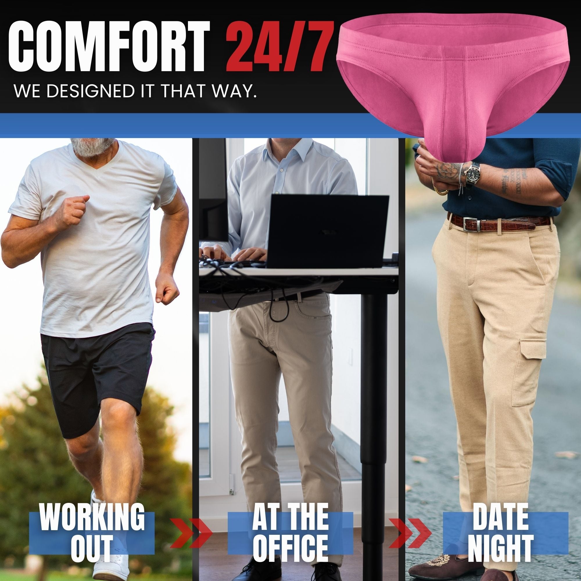 Modal 0in Ares Ascent Low-Rise Bikini Briefs No Fly 3pk Light Red/Mulberry/Sky Blue