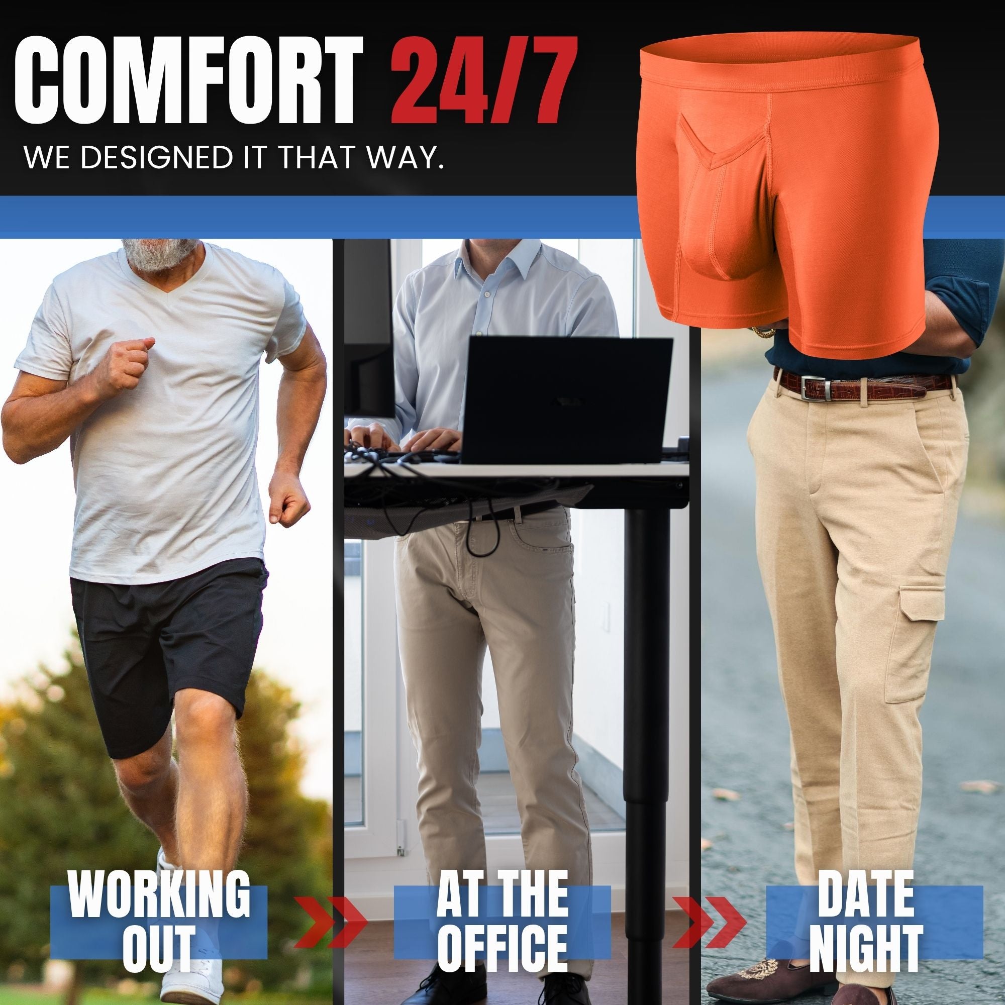 Modal 7in Boxer Briefs V-Fly 3pk Gold/Orange Brick/Sand