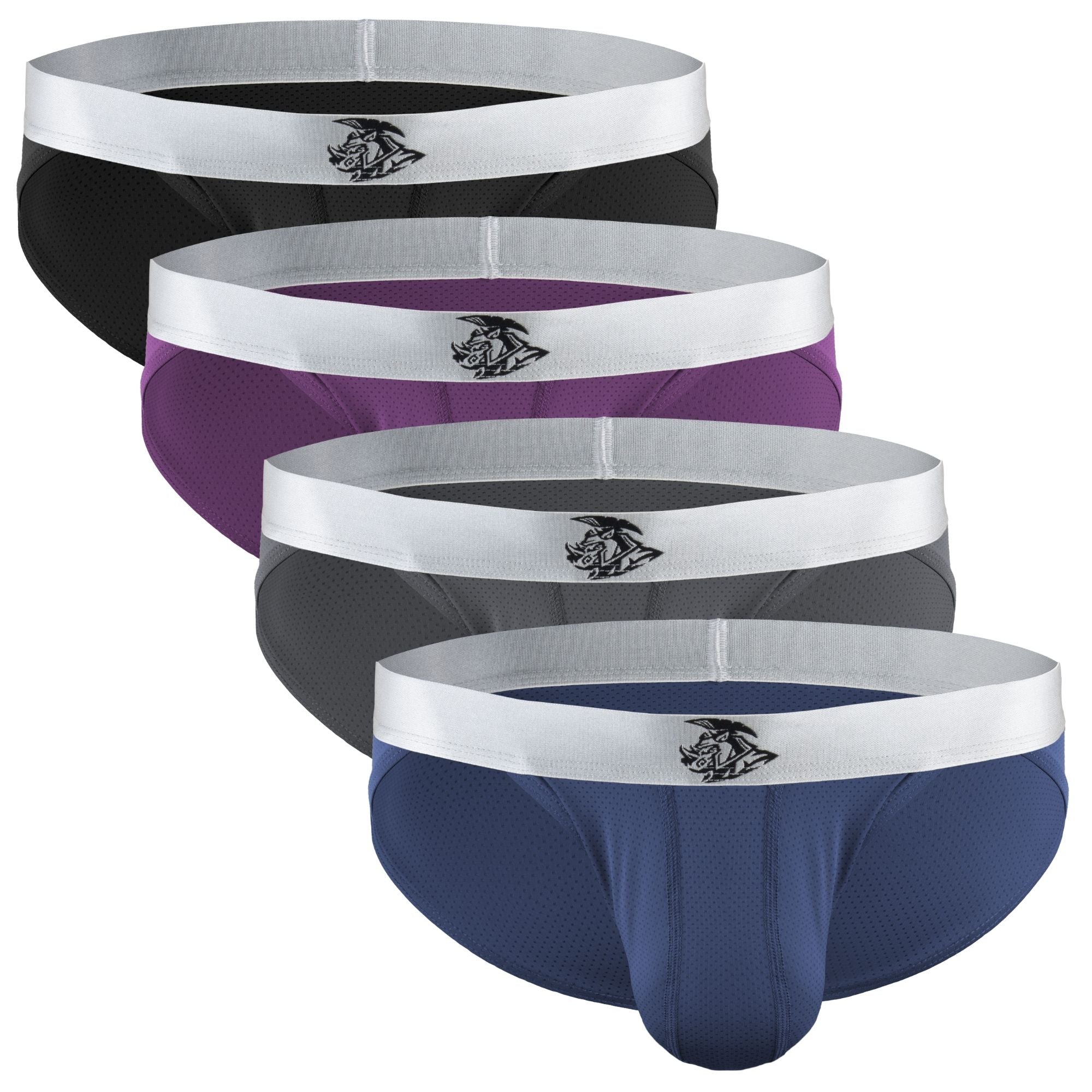 Nylon 0in Mesh Bikini Briefs No Fly 4pk Black/Blue/Gray/Wineberry
