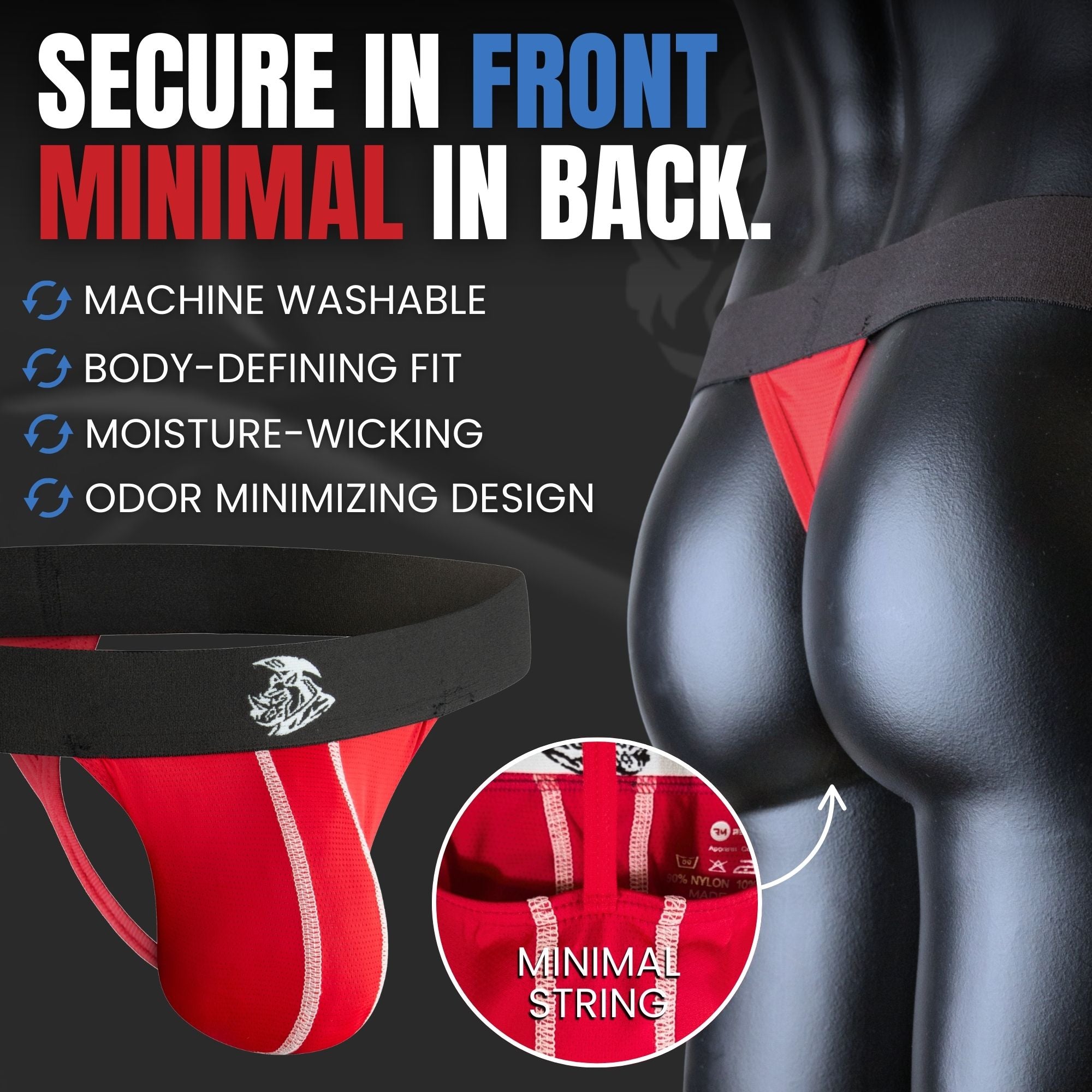 Nylon 0in Mesh Thong No Fly 3pk Crimson/Green/Bone