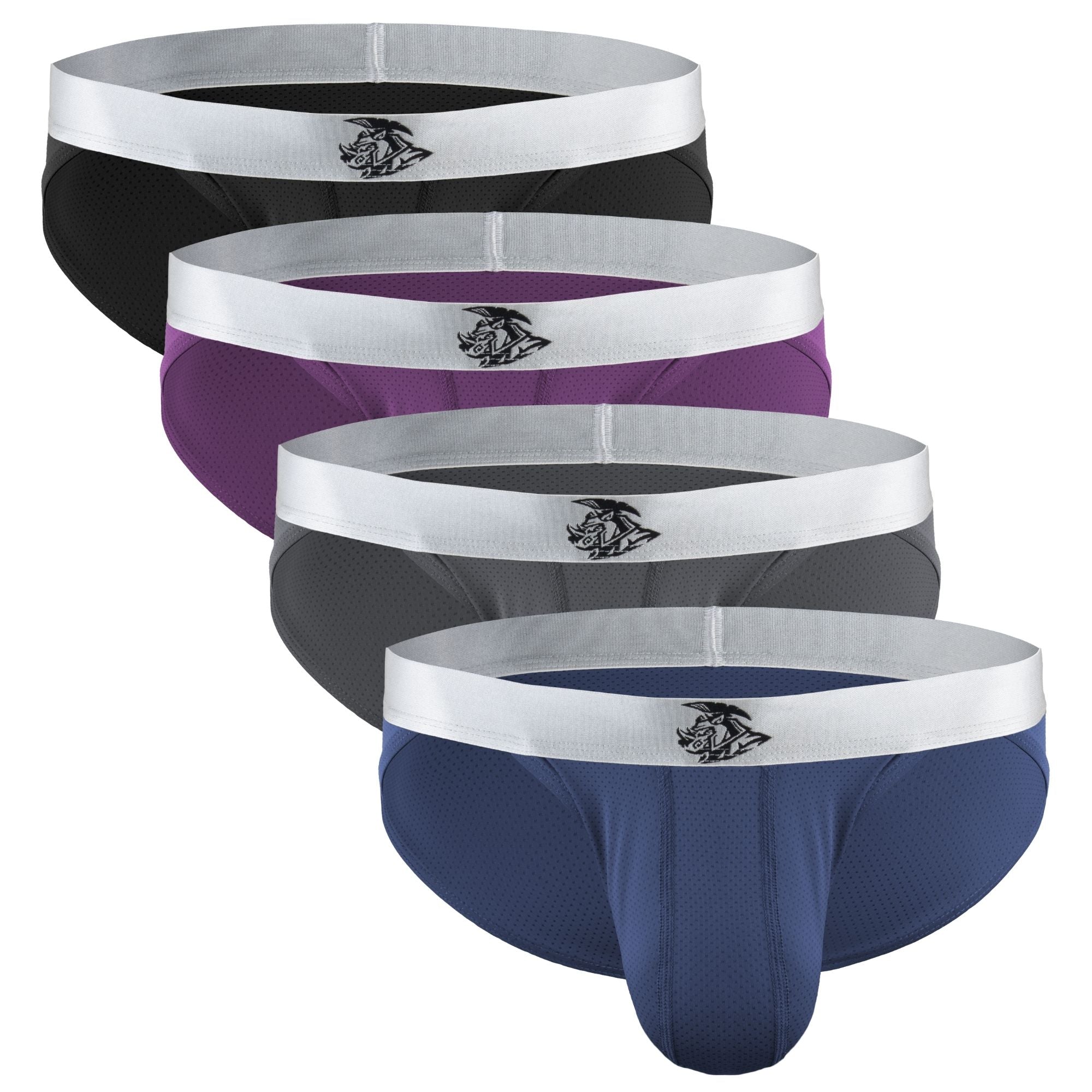 Nylon 0in Mesh Bikini Briefs No Fly 4pk Black/Blue/Gray/Wineberry