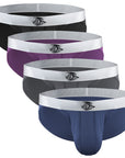 Nylon 0in Mesh Bikini Briefs No Fly 4pk Black/Blue/Gray/Wineberry