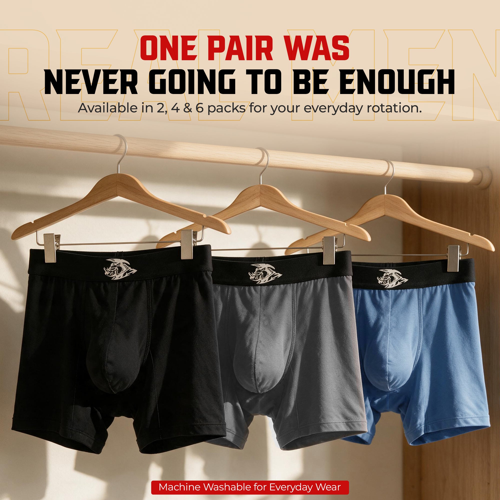 Bamboo 7in Boxer Briefs No Fly 4pk Black/Black/Blue/Gray