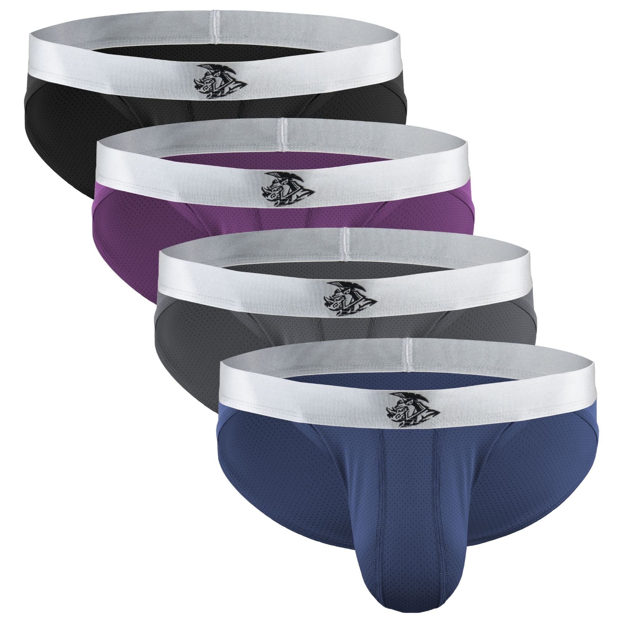 Nylon 0in Mesh Bikini Briefs No Fly 4pk Black/Blue/Gray/Wineberry