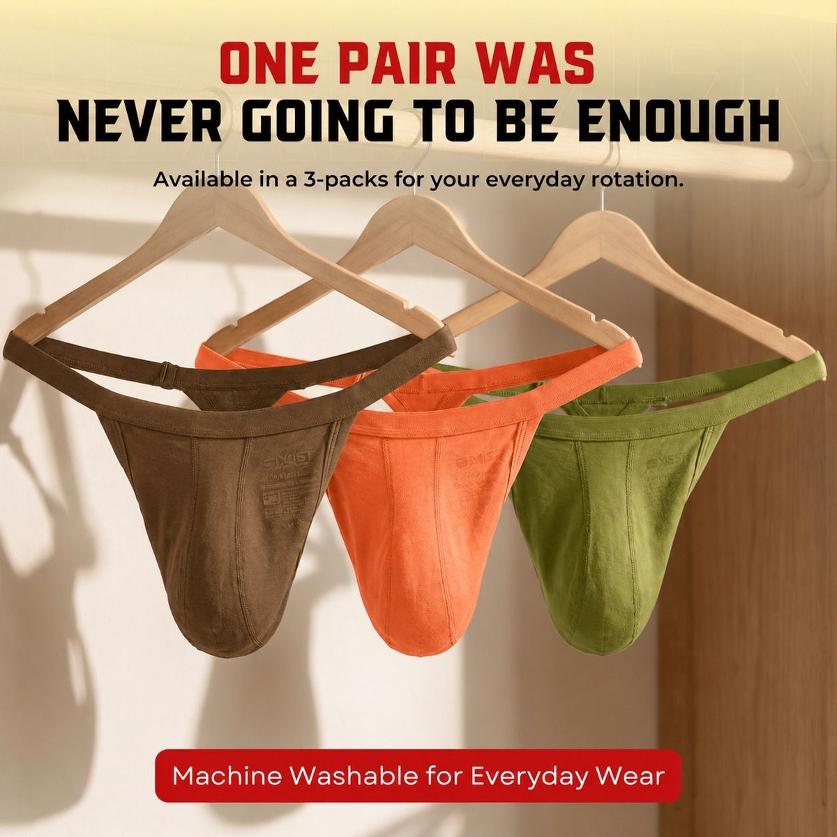 Modal 0in Thong No Fly 3pk Brown/Olive Green/Orange