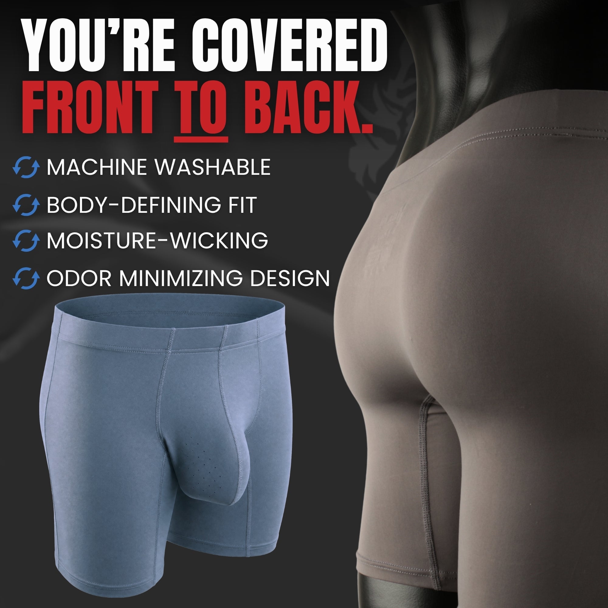 Nylon 6in Boxer Briefs No Fly 3pk Black/Blue/Gray