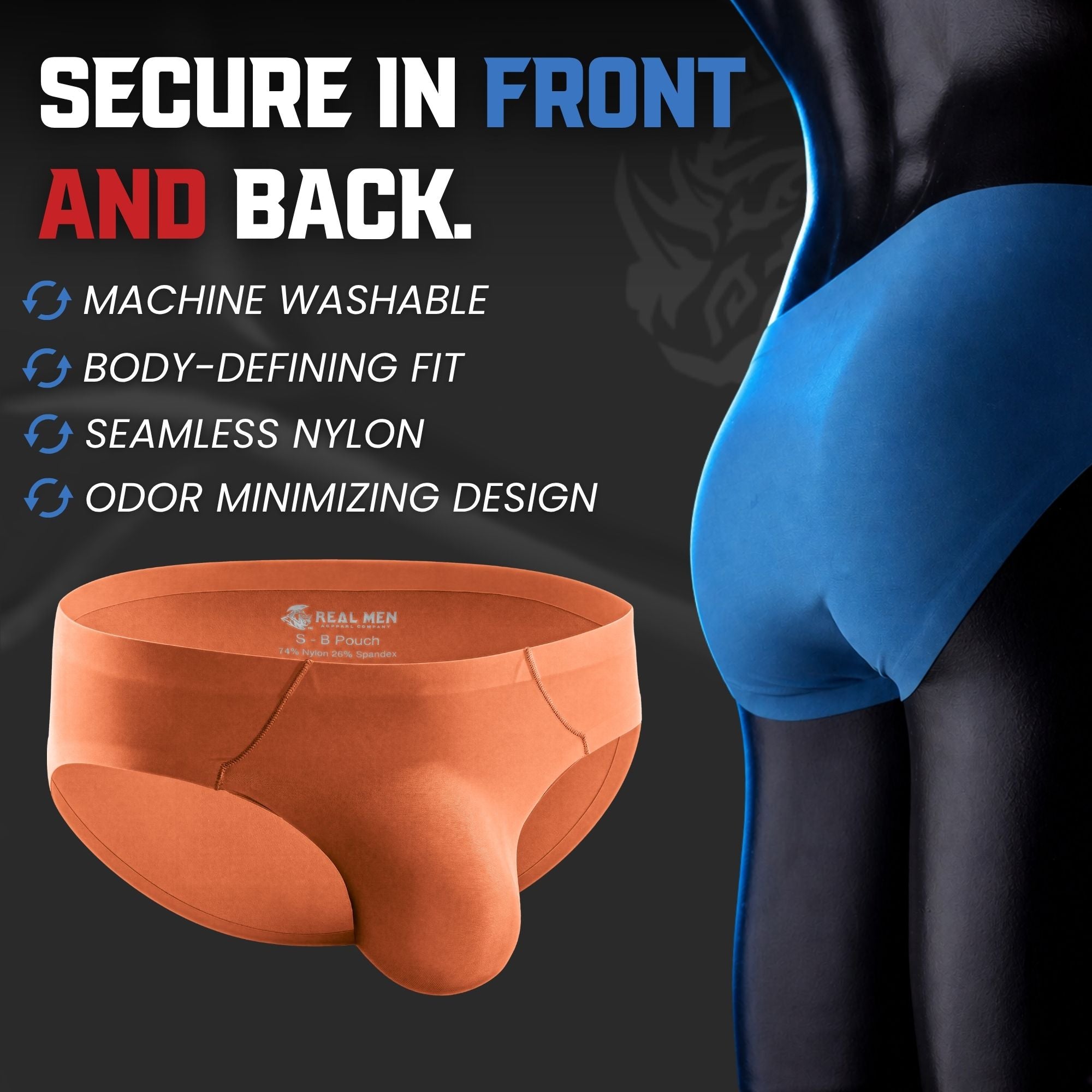 Seamless Brushed Nylon 0in Briefs No Fly 3pk Black/Night Fall/Red Stone