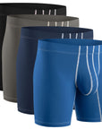 Bóxers de Nylon 9in Sin Abertura 4pk Negro/Azul Oscuro/Gris/Azul Claro