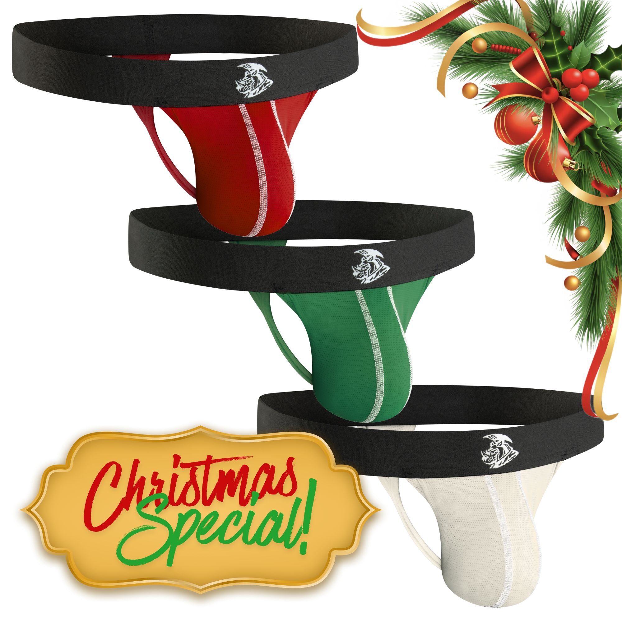 Nylon 0in Mesh Thong No Fly 3pk Crimson/Green/Bone