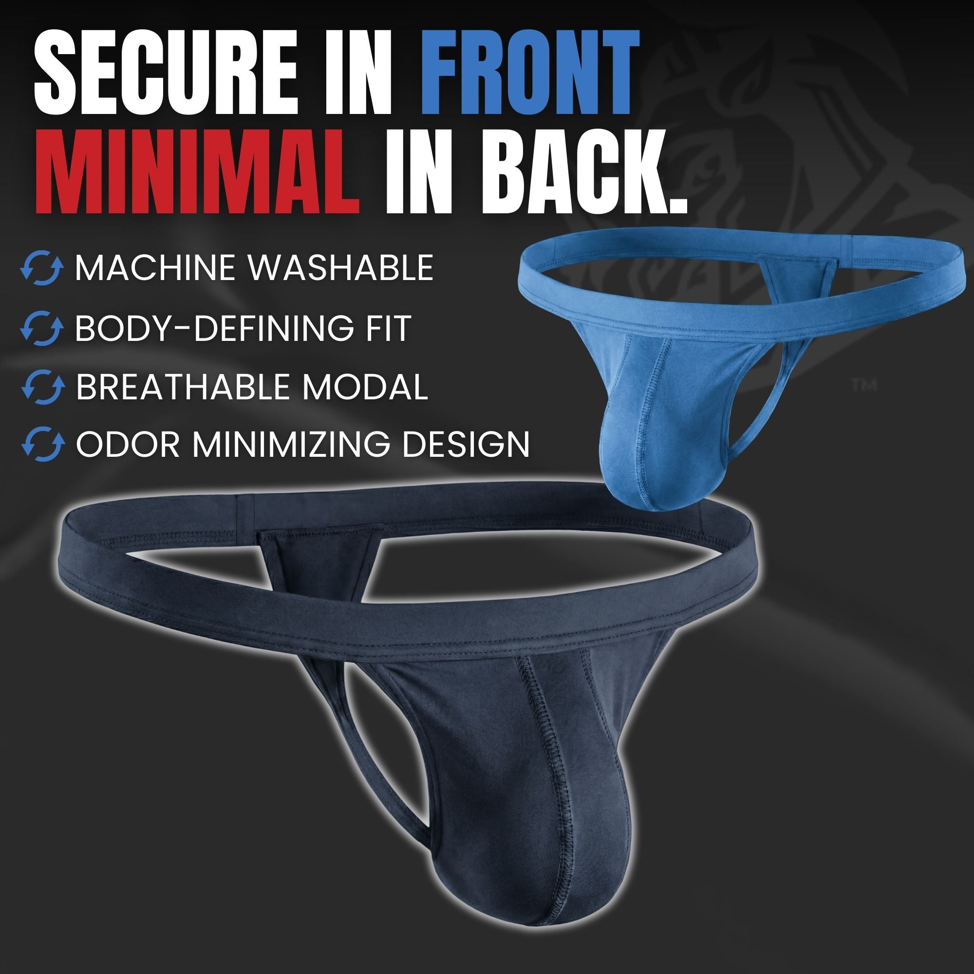 RMAC.STORE athletic thongs in blue and black