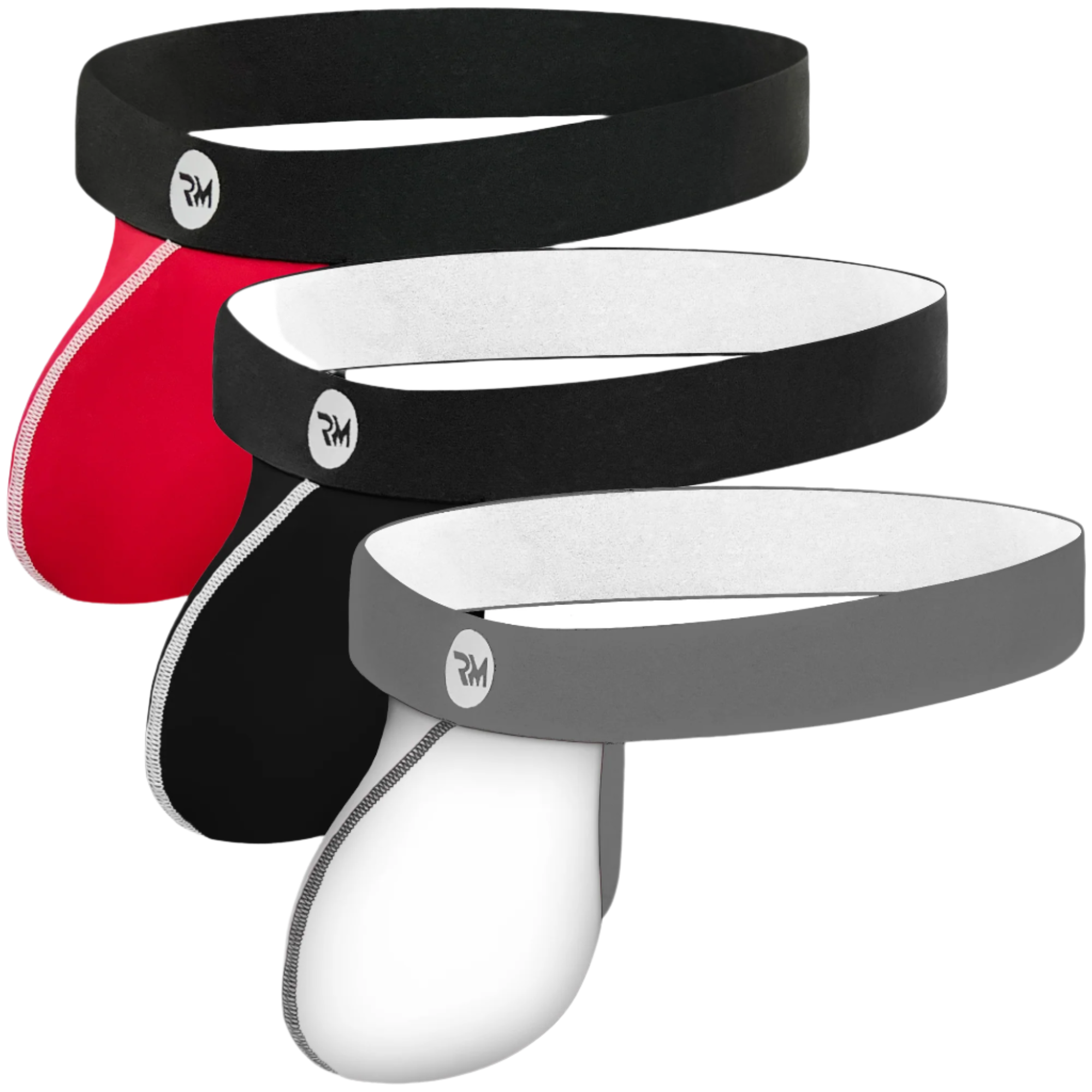 Nylon 0in Strapless Jocks No Fly 3pk Gunmetal Gray/Red/White