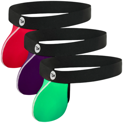 Nylon 0in Strapless Jocks No Fly 3pk Red/Green/Purple