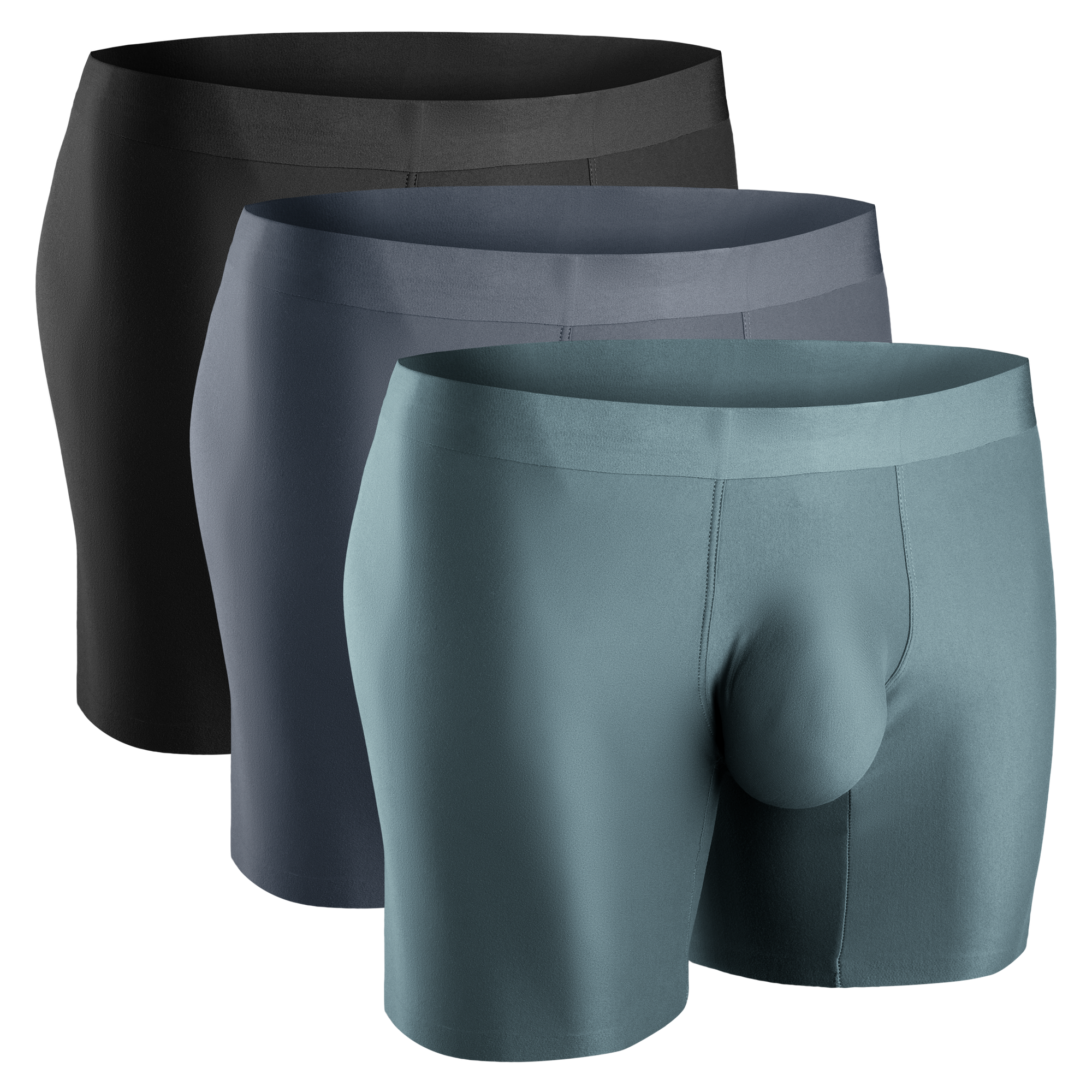 Nylon Seamless 7in Boxer Briefs No Fly 3pk Black/Heather Gray/Slate Green