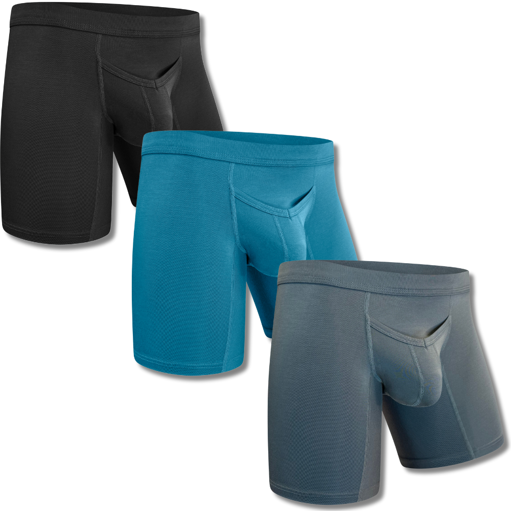 7 Inch Boxers Modal 7in Boxer Briefs V-FLY 3pk Black/Cyan/Gray – Real Men Apparel Company